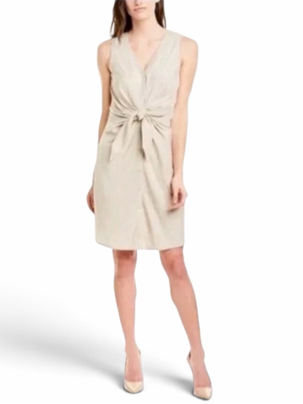 J. McLaughlin Sand Beige Sleeveless Tie Front Linen Blend Selena Dress Small